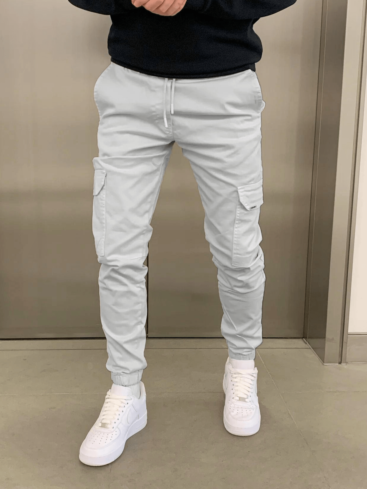 Męskie Slim Cargo Joggers z Regulowanym Pasem i Wieloma Kieszeniami