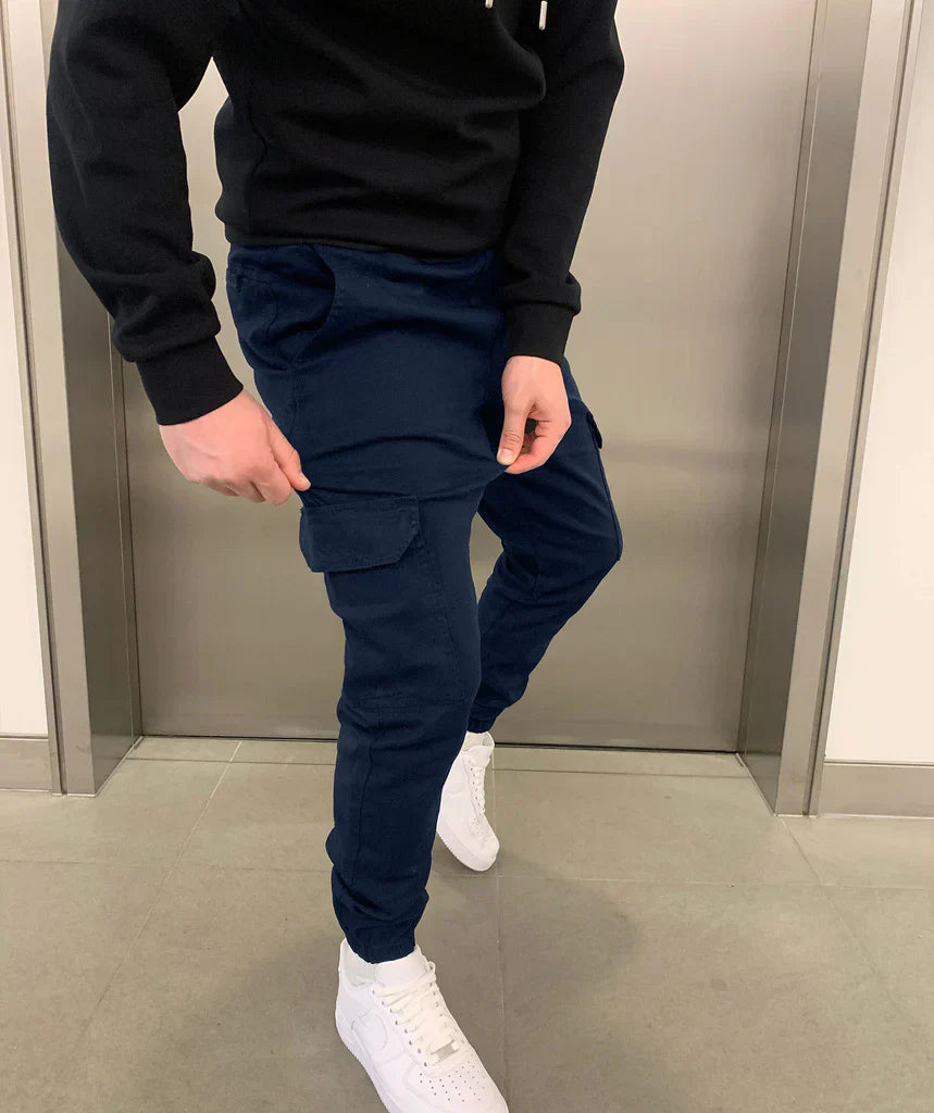 Męskie Slim Cargo Joggers z Regulowanym Pasem i Wieloma Kieszeniami