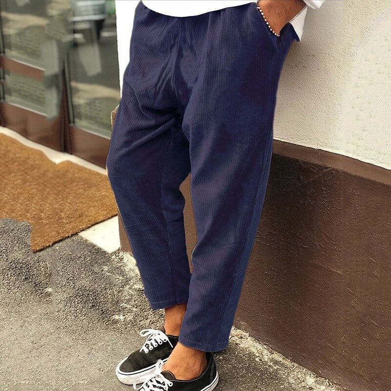 Męskie luźne spodnie z kordury w stylu casual do kostek o swobodnym kroju