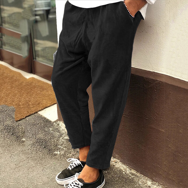 Męskie luźne spodnie z kordury w stylu casual do kostek o swobodnym kroju