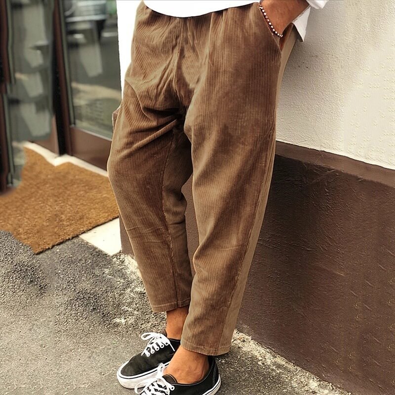 Męskie luźne spodnie z kordury w stylu casual do kostek o swobodnym kroju