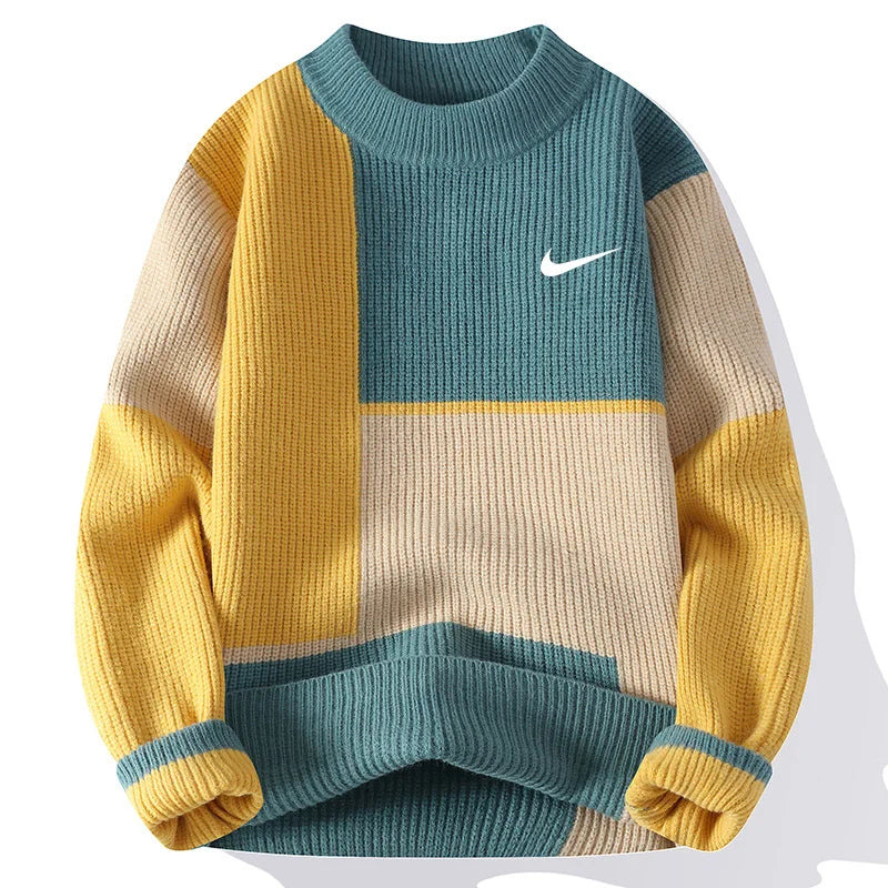 Męski Sweter Colorblock – Ciepły i Stylowy