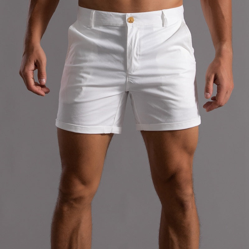 Męskie szorty slim fit z dopasowanym krojem, zapinane na guziki i eleganckim stylem
