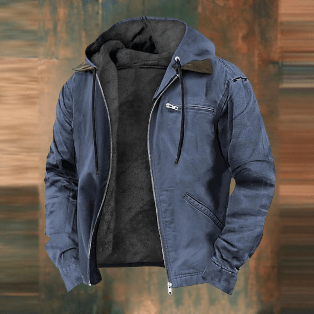 Męska bluza typu bomber z kapturem, ocieplana i z kieszeniami zamykanymi na zamek