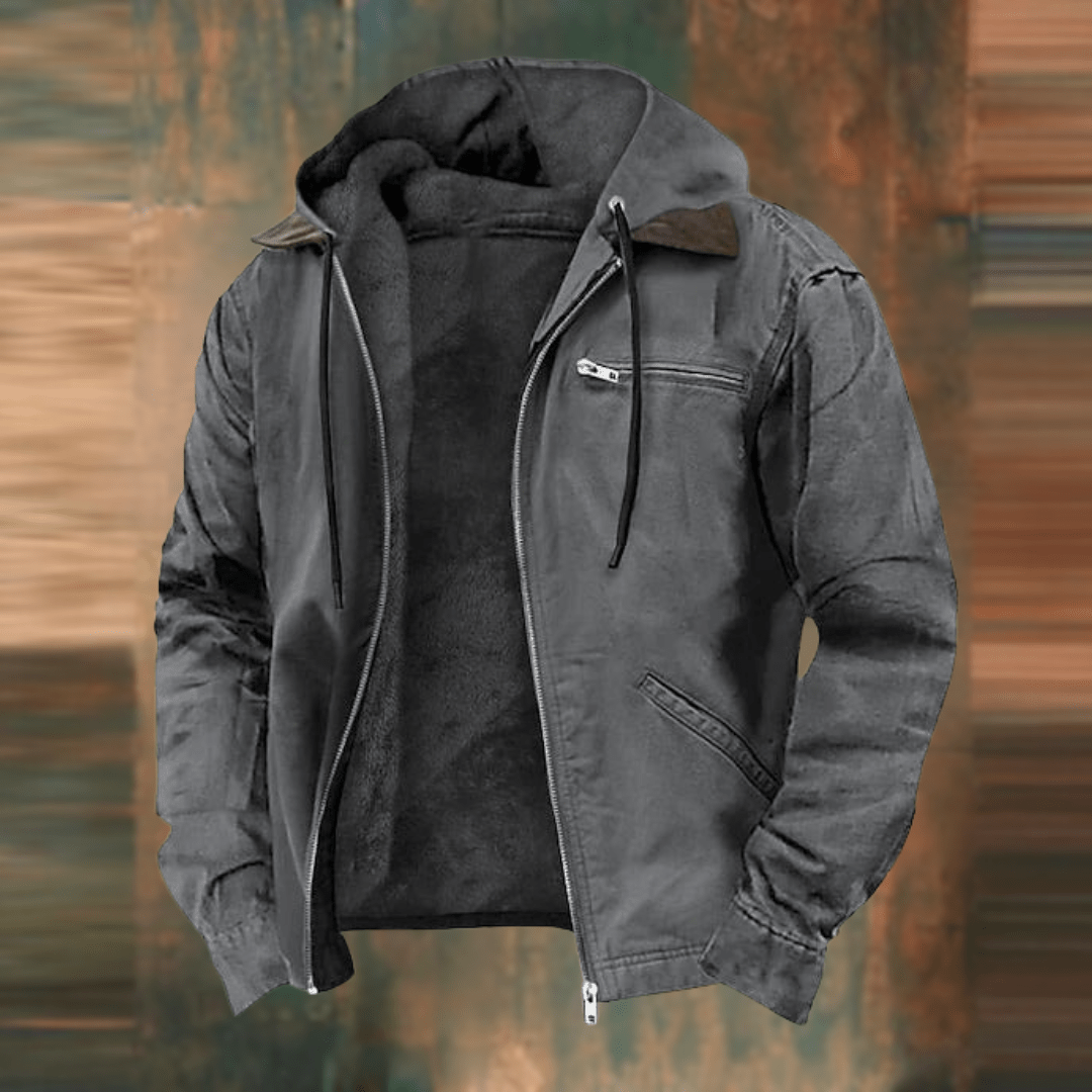 Męska bluza typu bomber z kapturem, ocieplana i z kieszeniami zamykanymi na zamek