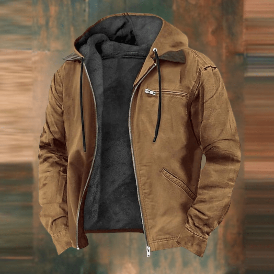 Męska bluza typu bomber z kapturem, ocieplana i z kieszeniami zamykanymi na zamek