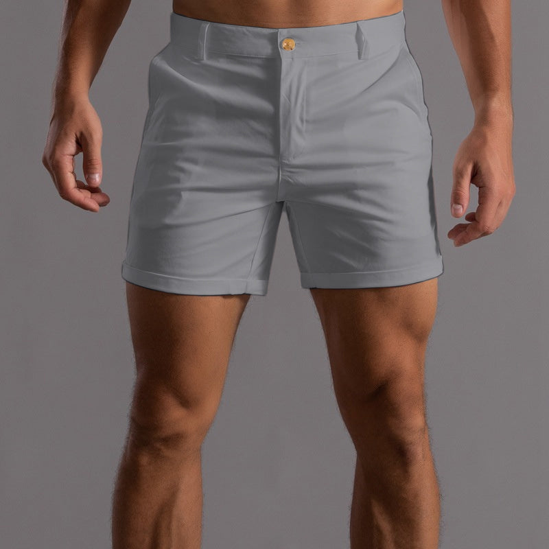 Męskie szorty slim fit z dopasowanym krojem, zapinane na guziki i eleganckim stylem