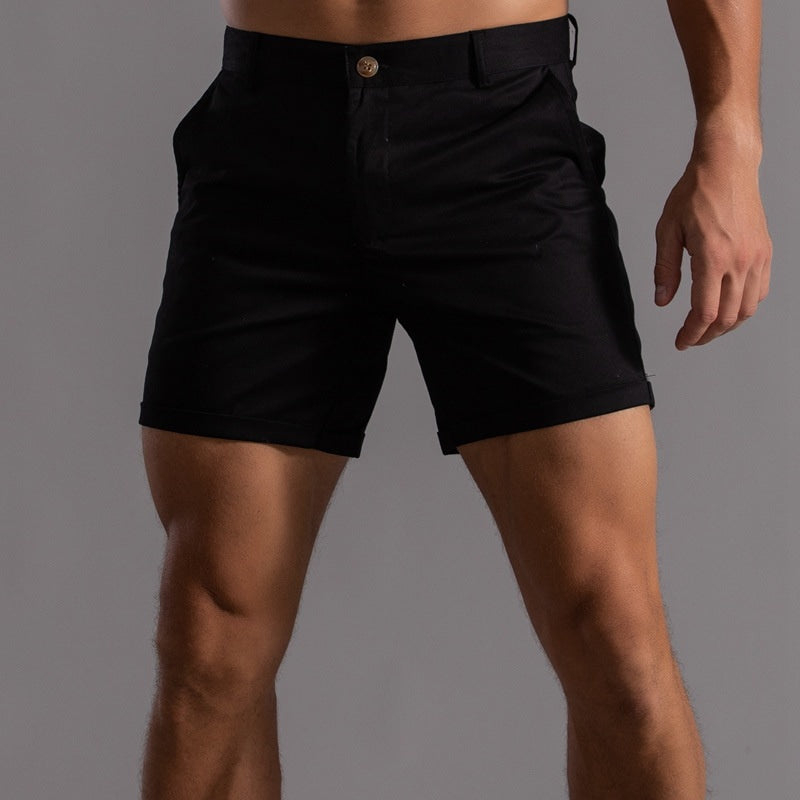 Męskie szorty slim fit z dopasowanym krojem, zapinane na guziki i eleganckim stylem